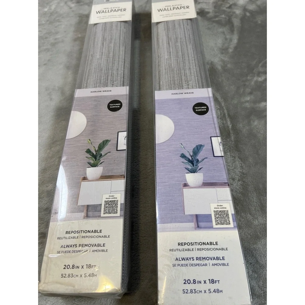 In Home Grey Peel and Stick Wallpaper Harlow Weave pattern20.8in x 18ft‎ 2 Rolls